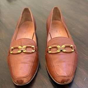 Elegant Brown Leather Loafers with Gold Accent